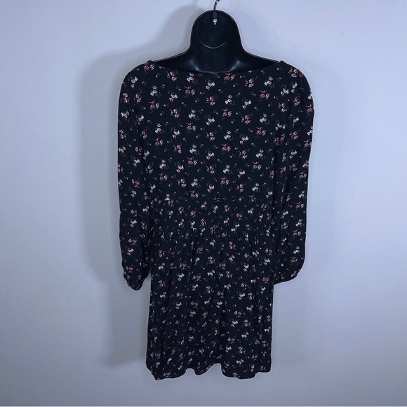 MEDIUM AMERICAN EAGLE BLACK PINK FLORAL  DRESS COTTAGE  LONG SLEEVE - Picture 4 of 12
